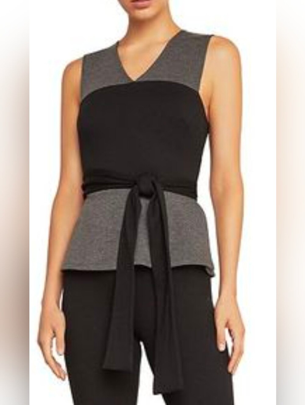 NEW.BCBGMaxAzria Black & Heather Gray Sleeveless Wrap-Style Top